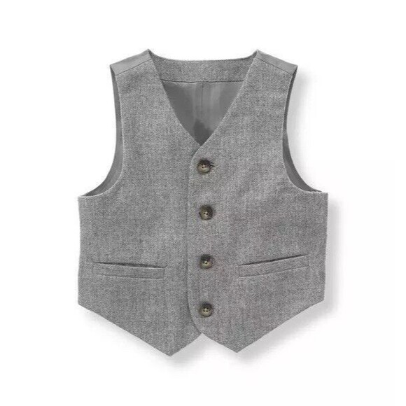 Janie and Jack Gray Herringbone Wool Vest 4 - Picture 1 of 9